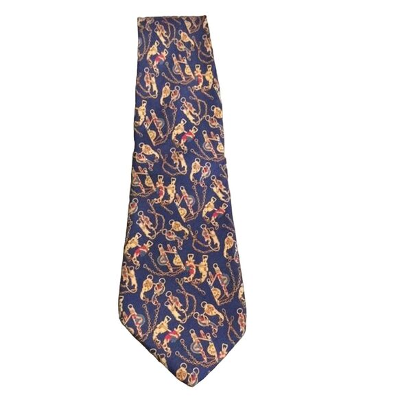 Salvatore Ferragamo Other - Salvatore Ferragamo Blue Gold Horse Bit Silk Tie Made in Italy Designer Preppy